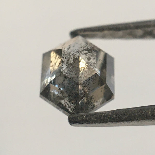 0.35 Ct Hexagon Shape Gray Salt Pepper Rose Cut Natural Loose Diamond, 5.18 mm X 3.79 mm X 2.33 mm Natural Geometric Loose Diamond SJ53/67