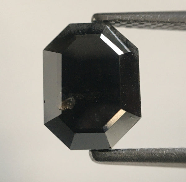 2.42 Ct Emerald Shape Black Grey Natural Loose Diamond 8.40 mm X 6.37 mm X 4.40 mm Salt and Pepper Natural Loose Diamond SJ54/51