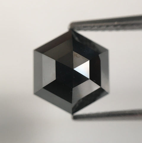 3.35 Ct Hexagon Shape Black Heated Color Natural Loose Diamond, 9.54 mm X 8.21 mm X 5.15 mm Hexagon Brilliant Cut Natural Diamond SJ55/11