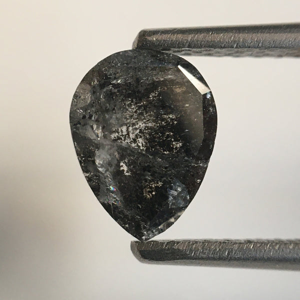 0.98 Ct Pear Shape Salt and Pepper Natural Loose Diamond, 7.36 mm X 5.68 mm X 2.38 mm Grey Rose Cut Pear Natural Loose Diamond SJ56/16