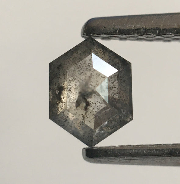 0.33 Ct Hexagon Gray Black Salt Pepper Rose Cut Natural Loose Diamond, 4.92 mm X 3.71 mm X 2.15 mm Natural Geometric Loose Diamond SJ53/63