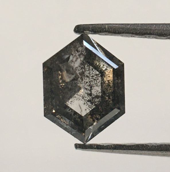0.35 Ct Hexagon Shape Gray Salt Pepper Rose Cut Natural Loose Diamond, 5.18 mm X 3.79 mm X 2.33 mm Natural Geometric Loose Diamond SJ53/67