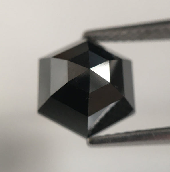3.35 Ct Hexagon Shape Black Heated Color Natural Loose Diamond, 9.54 mm X 8.21 mm X 5.15 mm Hexagon Brilliant Cut Natural Diamond SJ55/11
