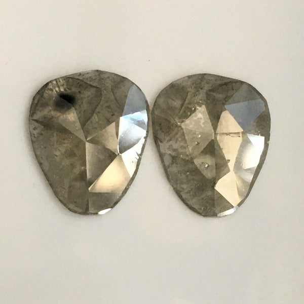 Pair 5.54 Ct 13.88 mm X 11.44 mm X 2.01 mm Fancy Grey Color Slice Pear Shape Loose Natural Diamond, Rose Cut Natural Loose Diamond SJ55/57