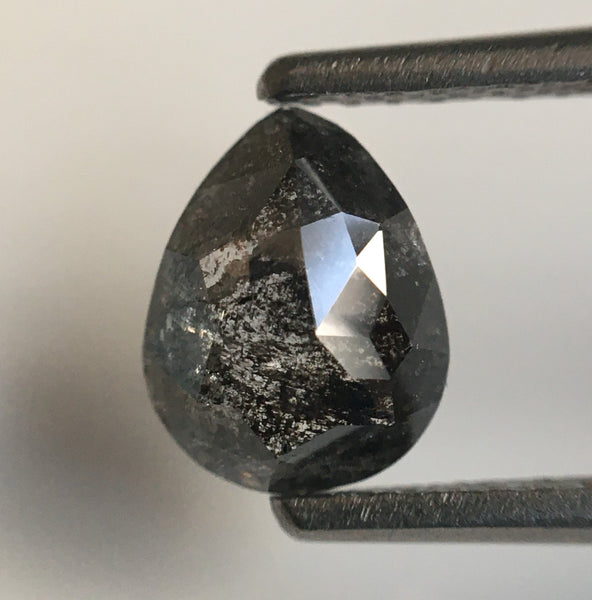 0.98 Ct Pear Shape Salt and Pepper Natural Loose Diamond, 7.36 mm X 5.68 mm X 2.38 mm Grey Rose Cut Pear Natural Loose Diamond SJ56/16