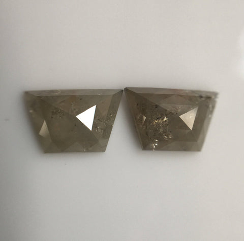 Pair 2.11 Ct Trapezoid Shape Fancy Gray Rose Cut Natural Loose Diamond, 8.30 mm X 5.34 mm X 2.71 mm Natural Geometric Diamond SJ57/01