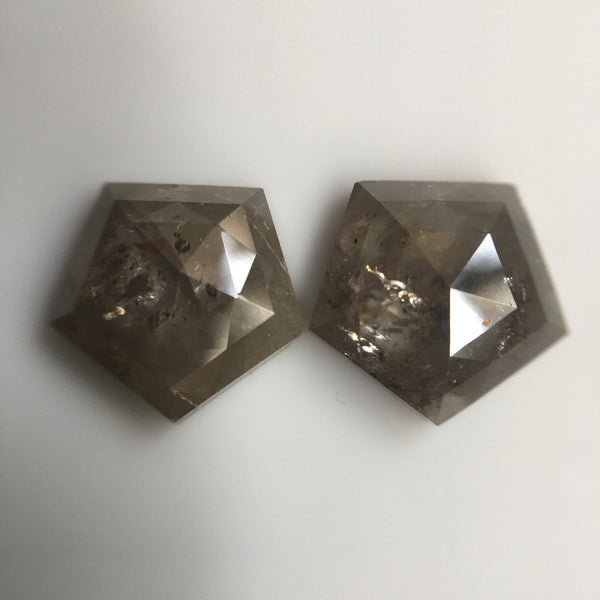 Pair 3.91 Fancy gray color geometric shape natural loose diamond, 8.45 mm X 8.73 mm X 3.10 mm Pentagon shape Natural loose diamond SJ57/02