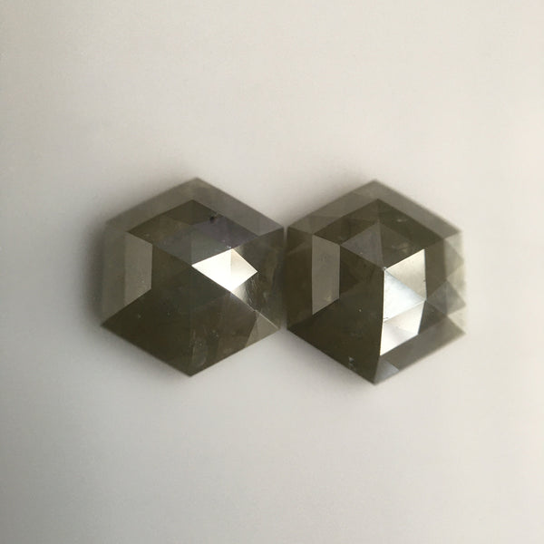 5.13 Carat Hexagon Shape Natural Loose Diamond Pair, 9.57 mm x 8.22 mm x 3.99 mm Natural Hexagon Shape Gray Color Diamond Pair SJ57/14/02