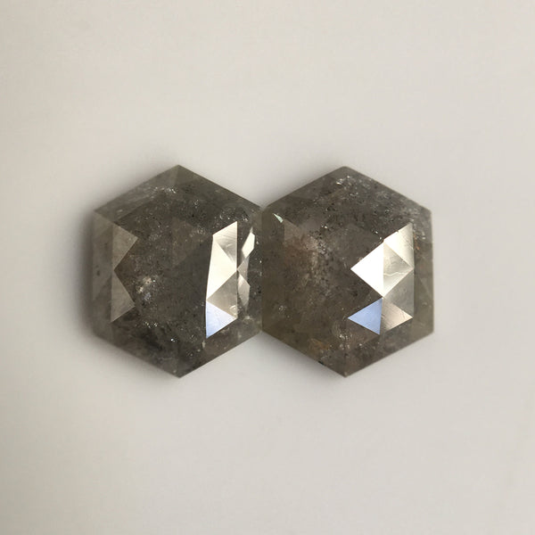 1.88 Ct Hexagon Shape Natural Loose Diamond Pair, 7.57 mm x 5.97 mm x 2.28 mm Natural Hexagon Shape Gray Color Diamond Pair SJ57/24/12