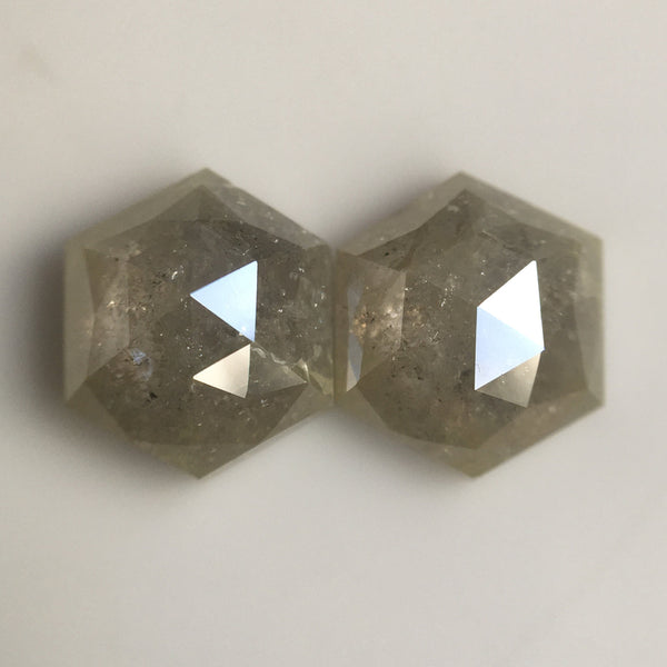 2.84 Ct Hexagon Shape Natural Loose Diamond Pair, 7.60 mm x 6.44 mm x 3.29 mm Natural Hexagon Shape Gray Color Diamond Pair SJ57/23/11