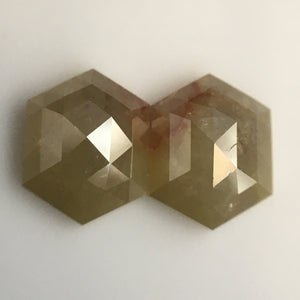 1.82 Ct Pair Hexagon Shape Yellowish Gray Natural Loose Diamond, 6.83 mm x 5.37 mm x 2.79 mm Natural Hexagon Shape Diamond Pair SJ57/43/31