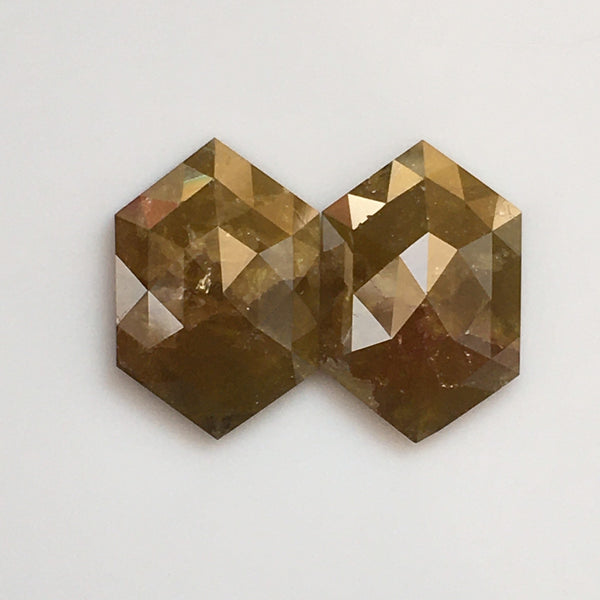 8.82 Ct Pair Hexagon Shape Yellowish Brown Natural Loose Diamond, 13.56 mm X 9.10 mm X 4.04 mm Natural Geometric Loose Diamond SJ57/13/01