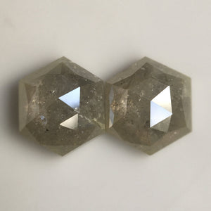 2.84 Ct Hexagon Shape Natural Loose Diamond Pair, 7.60 mm x 6.44 mm x 3.29 mm Natural Hexagon Shape Gray Color Diamond Pair SJ57/23/11