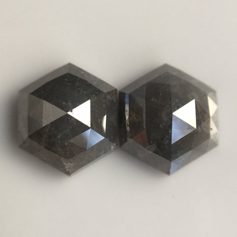 2.72 Ct Hexagon Shape Natural Loose Diamond Pair, 7.38 mm x 6.40 mm x 3.46 mm Natural Hexagon Shape Dark Gray Color Diamond Pair SJ57/25/13