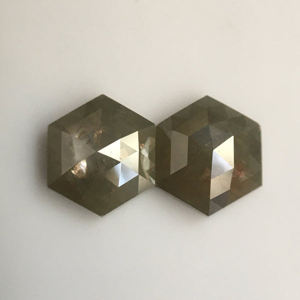 1.54 Ct Hexagon Shape Natural Loose Diamond Pair, 6.24 mm x 5.45 mm x 2.62 mm Natural Hexagon Shape Gray Color Diamond Pair SJ57/36/24