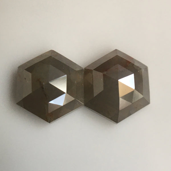 1.40 Carat Hexagon Shape Natural Loose Diamond Pair, 6.00 mm x 5.13 mm x 2.56 mm Natural Hexagon Shape Gray Color Diamond Pair SJ57/37/25