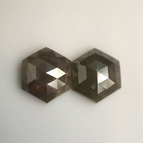 1.31 Carat Hexagon Shape Natural Loose Diamond Pair, 6.21 mm x 5.35 mm x 2.38 mm Natural Hexagon Shape Gray Color Diamond Pair SJ57/38/26