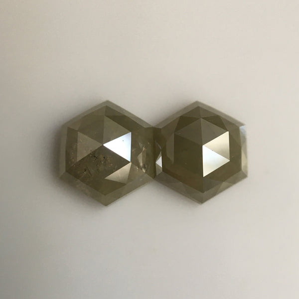 2.09 Ct Hexagon Shape Yellowish Gray Natural Loose Diamond Pair, 6.83 mm x 5.92 mm x 2.98 mm Natural Hexagon Shape Diamond Pair SJ57/41/29