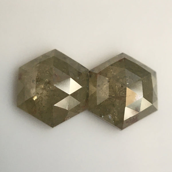 1.77 Ct Hexagon Shape Yellowish Gray Natural Loose Diamond Pair, 6.79 mm x 5.92 mm x 2.53 mm Natural Hexagon Shape Diamond Pair SJ57/42/30