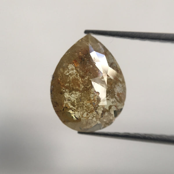 2.16 Ct Pear Shape Rose Cut Loose Natural Diamond Yellowish Brown Color, 10.60 mm X 8.35 mm Natural Loose Diamond AJ12/35