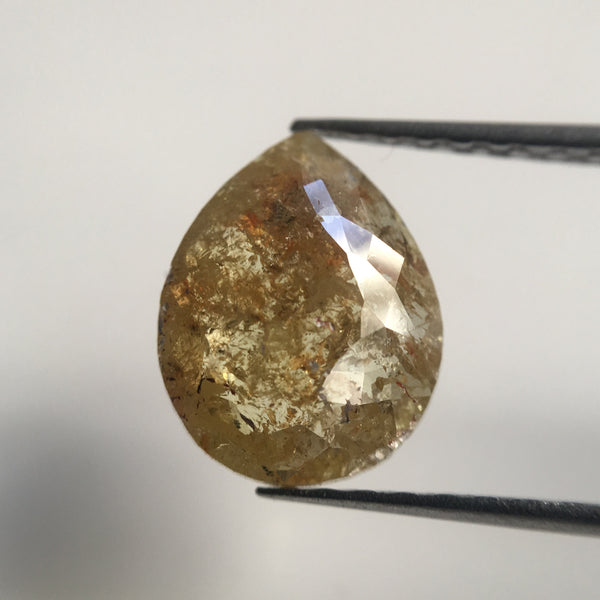 2.16 Ct Pear Shape Rose Cut Loose Natural Diamond Yellowish Brown Color, 10.60 mm X 8.35 mm Natural Loose Diamond AJ12/35