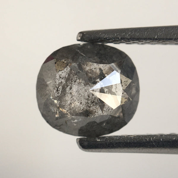 0.94 Ct Oval Shape Salt and Pepper Natural Loose Diamond, 6.83 mm x 6.22 mm x 2.46 mm Gray Color Rose Cut Natural Loose Diamond SJ60/10