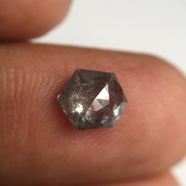 1.17 Ct Natural Loose Diamond Hexagon shape salt and Pepper 7.39 MM x 6.33 MM x 3.04 MM Gray Black Natural Diamond Use for Jewelry SJ61/10