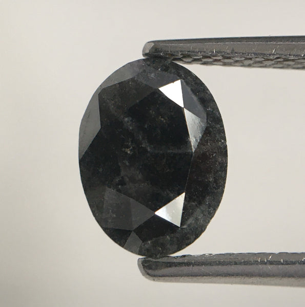 1.41 Ct Black Gray Color Oval Shape Brilliant cut Rose cut natural diamond 7.84 mm x 5.86 mm x 3.48 mm size, Natural Loose Diamond SJ60/48
