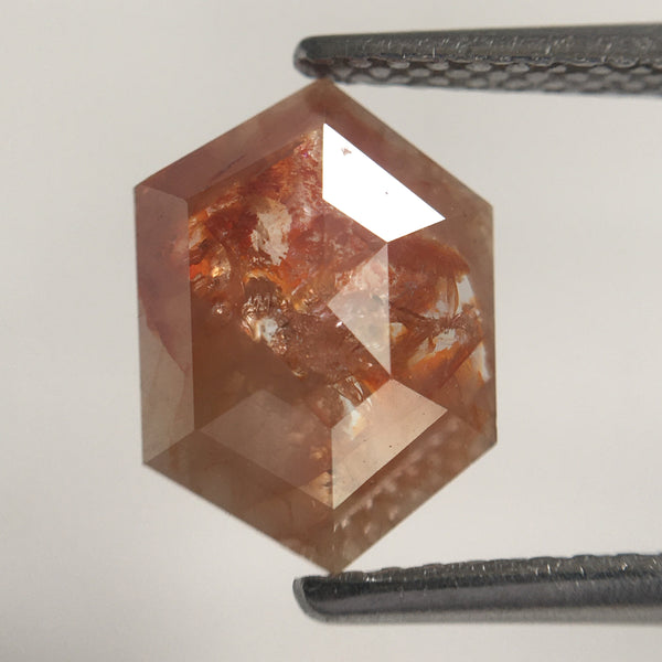 1.33 Ct 10.20 mm X 7.40 mm Hexagon Shape Reddish Brown Rose Cut Natural Loose Diamond, Natural Faceted Geometric Loose Diamond SJ12/12