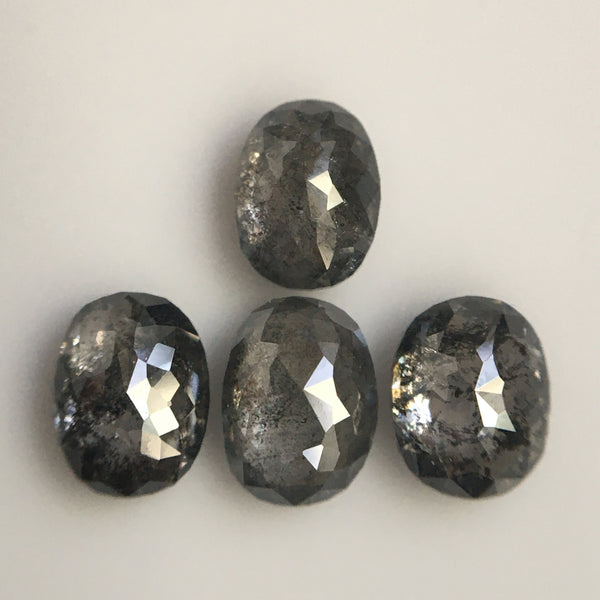 1.16 Ct Natural Loose Diamond Oval Brilliant Grey Salt And Pepper Color i3 Clarity 4.40 MM to 4.65 MM, 4 Pcs Oval Diamonds SJ60/57