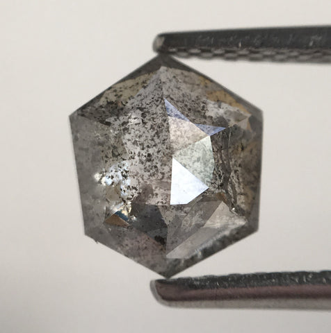 1.17 Ct Natural Loose Diamond Hexagon shape salt and Pepper 7.39 MM x 6.33 MM x 3.04 MM Gray Black Natural Diamond Use for Jewelry SJ61/10