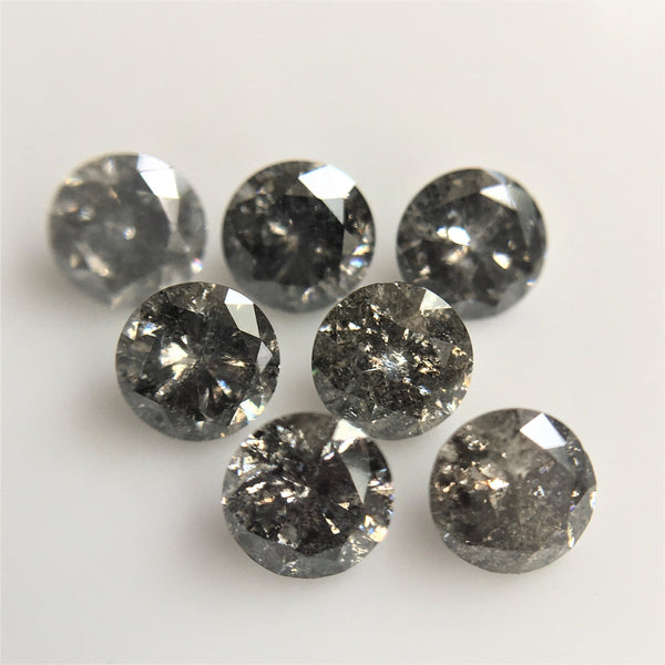 0.97 Ct Natural Loose Diamond Salt and Pepper Gray Black Color, I3 Clarity 3.17 MM to 3.20 MM Round Brilliant Cut Diamond ( 7 Pcs ) SJ61/17