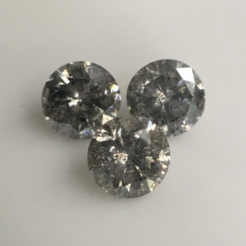 0.70 Ct Natural Loose Diamond, Salt and Pepper Diamond, I3 Clarity 3.76 MM Round Brilliant Cut Diamond (3 pcs) SJ63/31