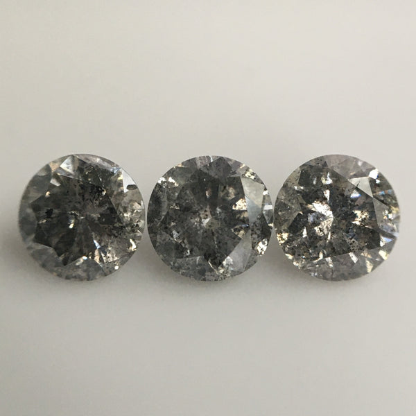 0.70 Ct Natural Loose Diamond, Salt and Pepper Diamond, I3 Clarity 3.76 MM Round Brilliant Cut Diamond (3 pcs) SJ63/31