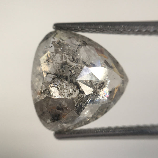 4.13 Ct Natural Diamond Pear Shape Salt and Pepper, 10.91 mm X 11.11 mm X 4.07 mm Fancy Grey Rose Cut Natural Loose Diamond SJ62/01