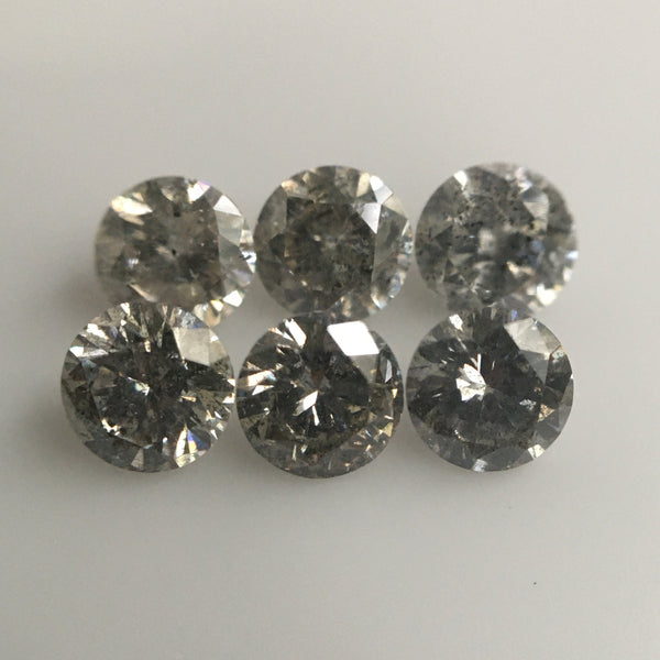 0.90 Ct Natural Loose Diamond, Salt and Pepper Diamond, I3 Clarity 3.25 MM to 3.35 MM Round Brilliant Cut Diamond ( 6 pcs ) SJ63/32
