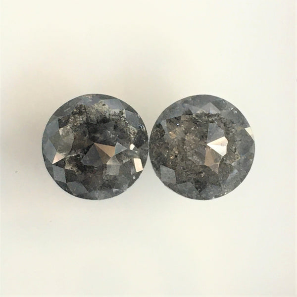 2.75 Ct Round Rose cut Natural Loose Diamond Salt and Pepper pair, 7.54 mm X 3.05 mm Fancy grey Natural Rustic Diamond for Jewelry SJ02/24