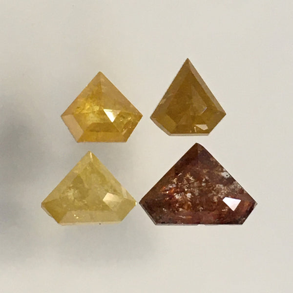 3.16 Ct Natural Loose Diamond, 4 Pcs Brown and Yellow Color Shield Shape Diamond, 5.64 mm to 6.47 mm Diamond Shape for ring SJ67/18