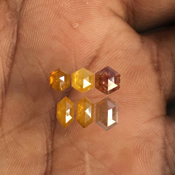 3.19 Ct Hexagon Shape Natural Loose Diamond 6 Pcs, 5.10 mm to 7.10 mm Yellowish brown hexagon loose diamond Use for Jewellery SJ67/17
