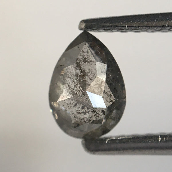 0.53 Ct Natural Diamond Pear Shape Salt and Pepper, 6.34 MM x 4.51 MM x 2.46 MM Fancy Grey Rose Cut Natural Loose Diamond SJ65/38