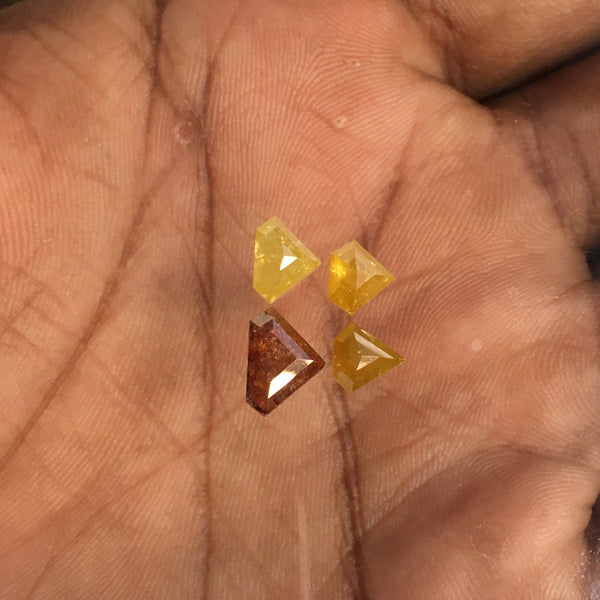 3.16 Ct Natural Loose Diamond, 4 Pcs Brown and Yellow Color Shield Shape Diamond, 5.64 mm to 6.47 mm Diamond Shape for ring SJ67/18