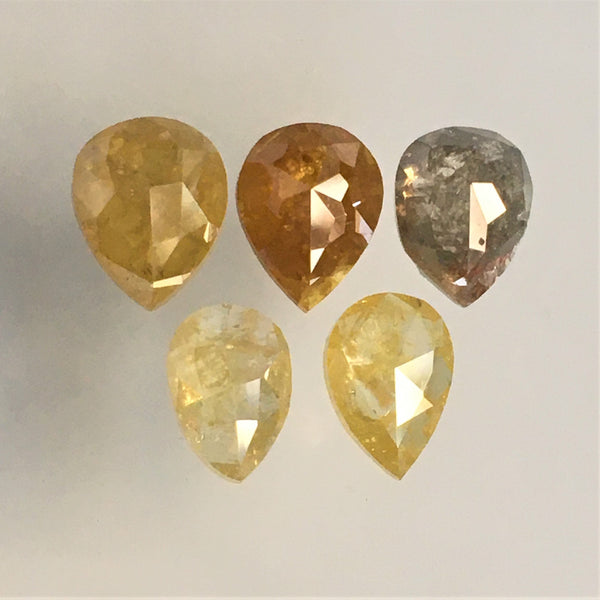 3.18 Ct Fancy color pear shape natural loose diamond 5 Pcs, 6.22 mm to 6.86 mm Rose cut natural rustic diamond, Polished diamond SJ67/19