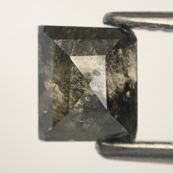 0.93 Ct Emerald Cut Gray Black Salt & pepper Rose Cut Loose Diamond 5.92 mm X 5.09 mm X 2.71 mm Natural Faceted Diamond Rose Cut, SJ07/29