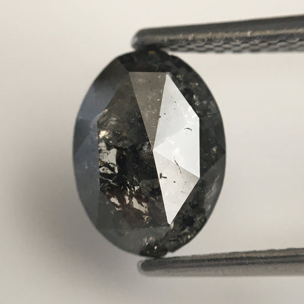 1.21 Ct Oval Shape Grey Black Color Natural Loose Diamond, 9.33 mm X 6.77 mm X 2.42 mm Oval Shape Rose Cut Natural Loose Diamond SJ07/48