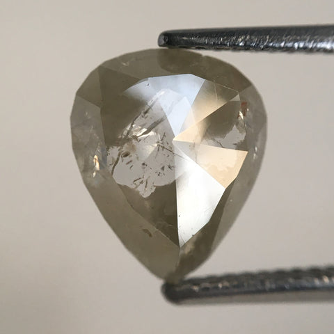 1.90 Ct Pear Shape Natural Diamond, 10.28 mm X 8.48 mm X 2.41 mm Light Yellowish Grey Rose Cut Diamond, Natural Faceted Diamond SJ07/84