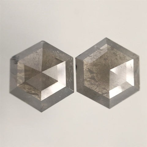1.43 Ct Fancy Grey Color Hexagon Cut Natural Diamond 6.64 mm X 5.97 mm X 2.02 mm Pair, Excellent Diamonds Quality Use for Earrings SJ05/03