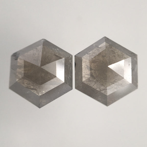 1.43 Ct Fancy Grey Color Hexagon Cut Natural Diamond 6.64 mm X 5.97 mm X 2.02 mm Pair, Excellent Diamonds Quality Use for Earrings SJ05/03
