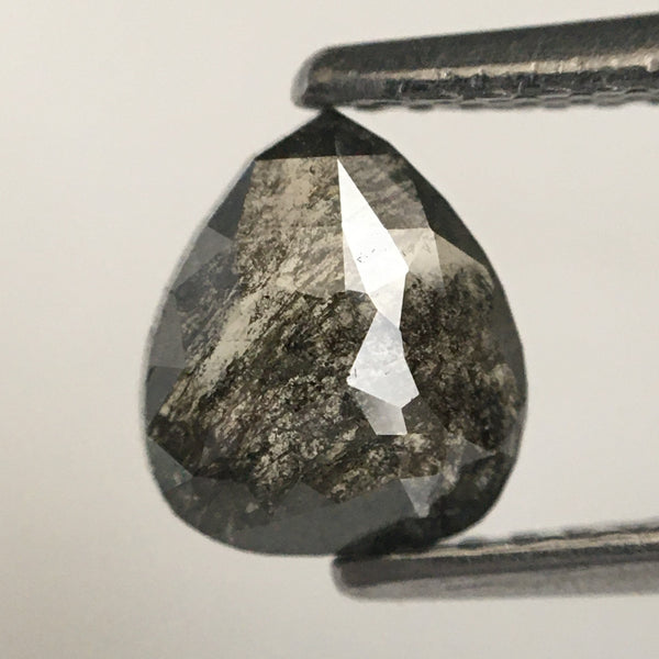 0.88 Ct Salt and Pepper 5.80 mm X 5.95 mm Pear Shape Loose Natural Diamond, Grey Rose Cut Pear Natural Loose Diamond SJ14/22