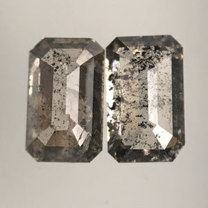 0.72 Ct Natural Loose Diamond, 5.05 mm x 3.05 mm 2 Pcs Salt and Pepper Emerald Shape Diamond, Grey Black & Brown Emerald Shape Stone SJ68/80
