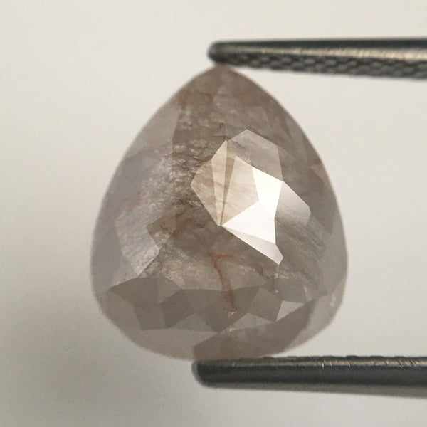 2.56 Ct Pear Shape Loose Natural Diamond, 11.00 mm X 9.30 mm Fancy Grey Color Rose Cut Pear Natural Diamond, Backside Flat Diamond, SJ13/09